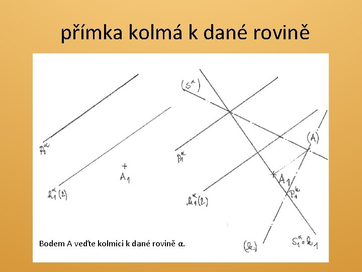 přímka kolmá k dané rovině Bodem A veďte kolmici k dané rovině α. Blan