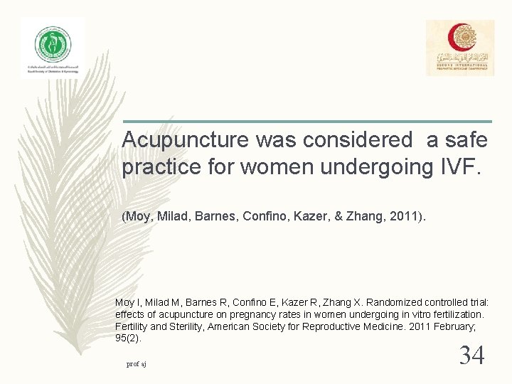 Acupuncture was considered a safe practice for women undergoing IVF. (Moy, Milad, Barnes, Confino,