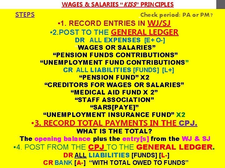 WAGES & SALARIES “KISS” PRINCIPLES STEPS Check period: PA or PM? • 1. RECORD