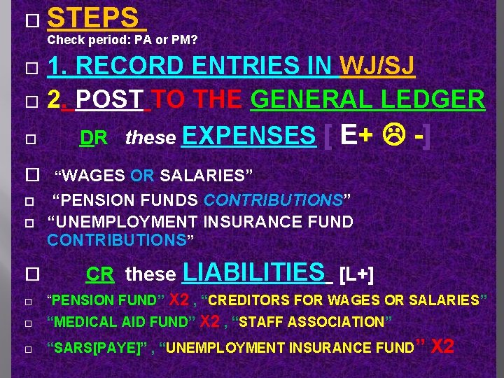  STEPS Check period: PA or PM? 1. RECORD ENTRIES IN WJ/SJ 2. POST