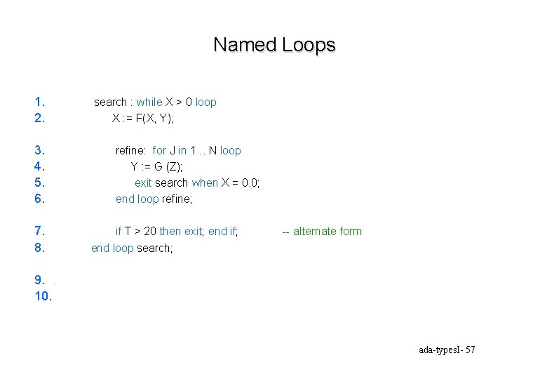 Named Loops 1. 2. 3. 4. 5. 6. 7. 8. search : while X