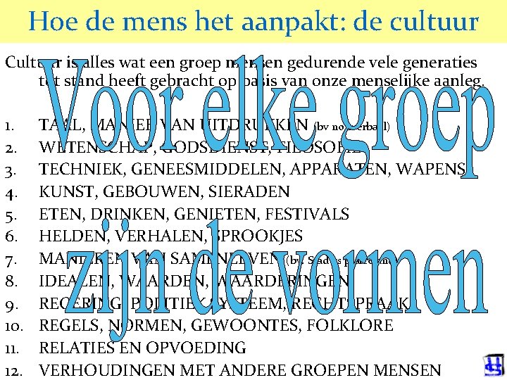 Hoe de mens het aanpakt: de cultuur © 2006 JP van de Sande Ru.