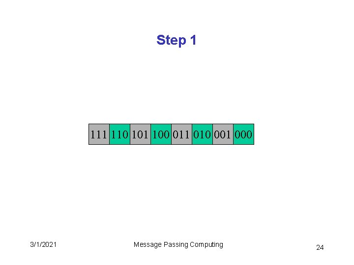 Step 1 110 101 100 011 010 001 000 3/1/2021 Message Passing Computing 24