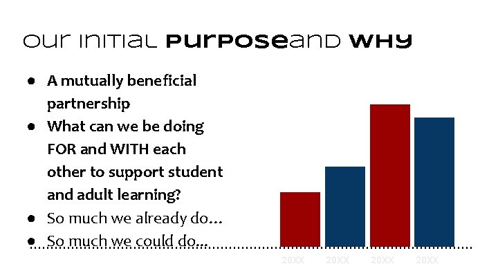 Our initial Purposeand why ● A mutually beneficial partnership ● What can we be