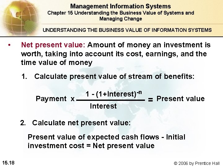 Management Information Systems Chapter 15 Understanding the Business Value of Systems and Managing Change