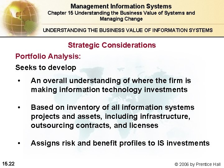 Management Information Systems Chapter 15 Understanding the Business Value of Systems and Managing Change