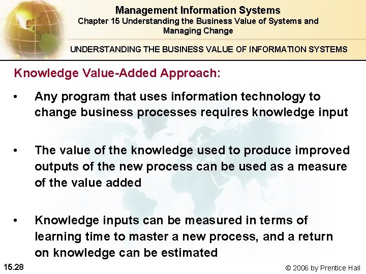 Management Information Systems Chapter 15 Understanding the Business Value of Systems and Managing Change