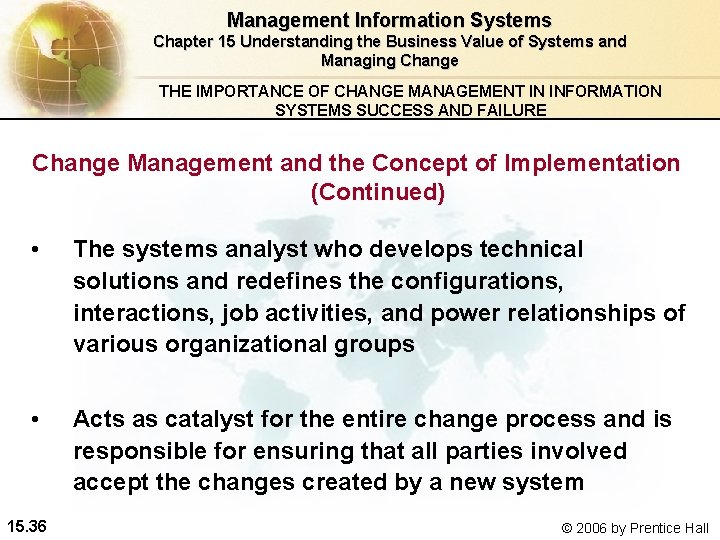 Management Information Systems Chapter 15 Understanding the Business Value of Systems and Managing Change
