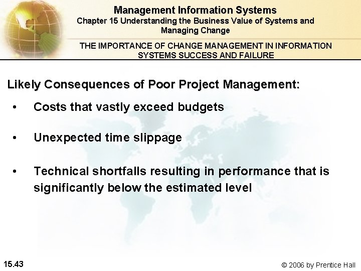 Management Information Systems Chapter 15 Understanding the Business Value of Systems and Managing Change