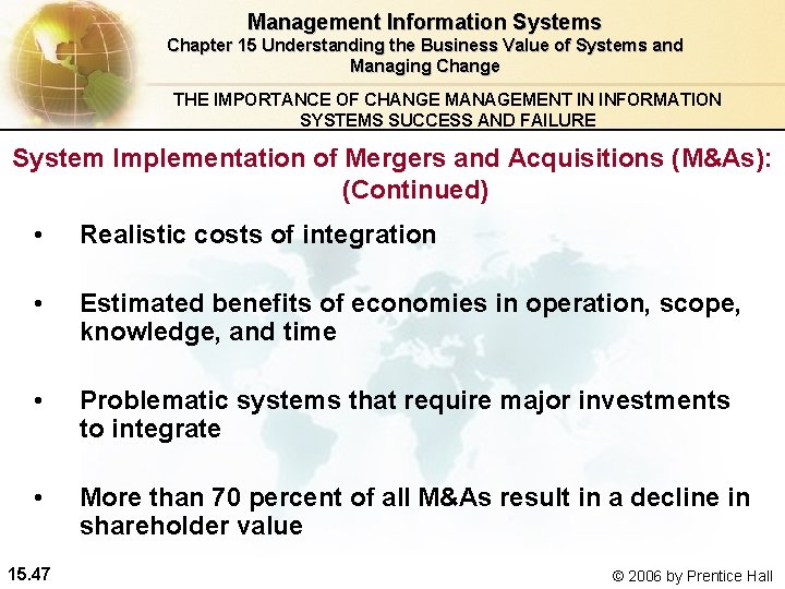 Management Information Systems Chapter 15 Understanding the Business Value of Systems and Managing Change