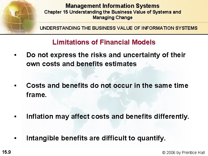 Management Information Systems Chapter 15 Understanding the Business Value of Systems and Managing Change