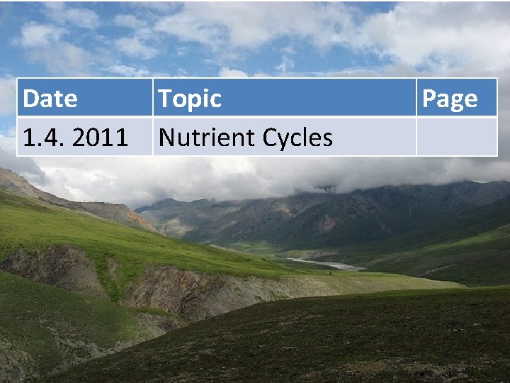 Date 1. 4. 2011 Topic Nutrient Cycles Page Date 1. 4. 2011 Topic Nutrient Cycles Page
