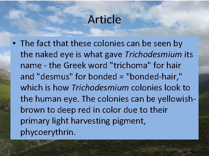 Article • The fact that these colonies can be seen by the naked eye Article • The fact that these colonies can be seen by the naked eye