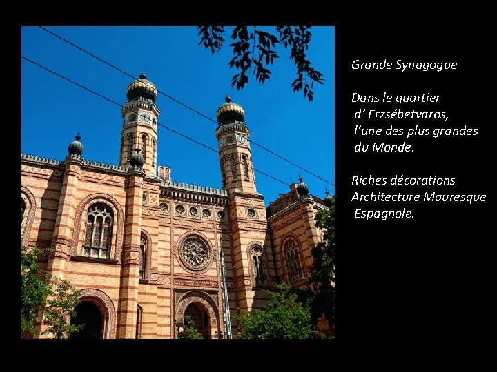 Grande Synagogue Dans le quartier d’ Erzsébetvaros, l’une des plus grandes du Monde. Riches