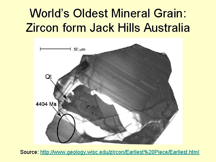 World’s Oldest Mineral Grain: Zircon form Jack Hills Australia Source: http: //www. geology. wisc.