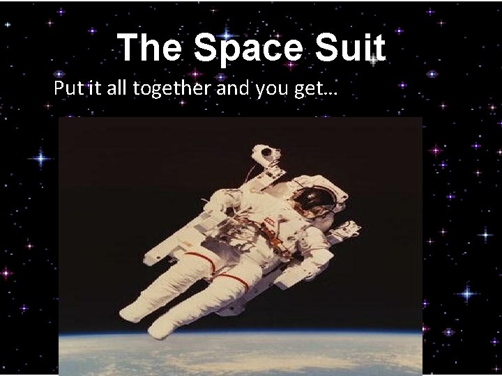 The Space Suit Put it all together and you get… 