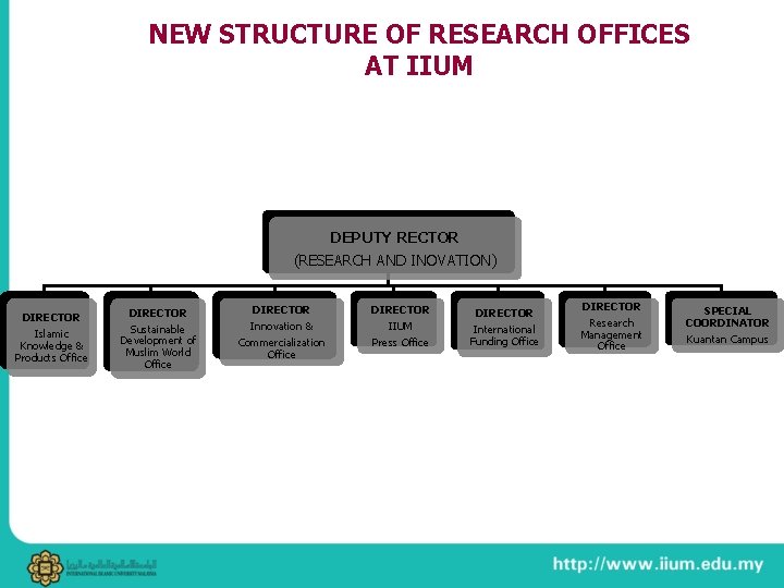 NEW STRUCTURE OF RESEARCH OFFICES AT IIUM DEPUTY RECTOR (RESEARCH AND INOVATION) DIRECTOR Islamic