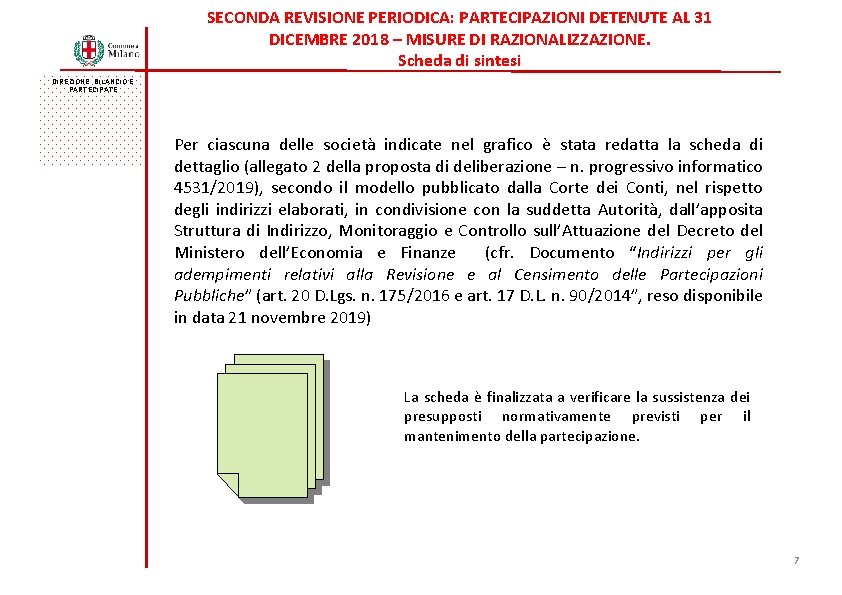 SECONDA REVISIONE PERIODICA: PARTECIPAZIONI DETENUTE AL 31 DICEMBRE 2018 – MISURE DI RAZIONALIZZAZIONE. Scheda