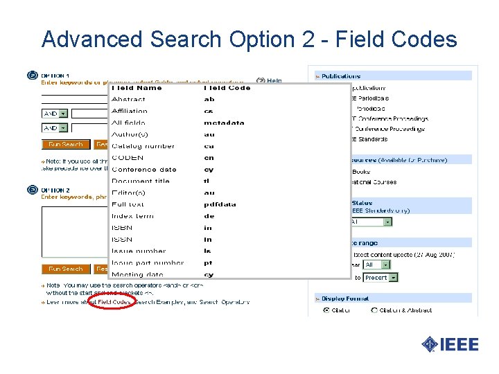 Advanced Search Option 2 - Field Codes 