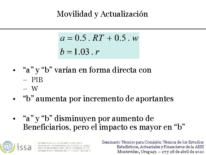 Movilidad y Actualización • “a” y “b” varían en forma directa con – PIB