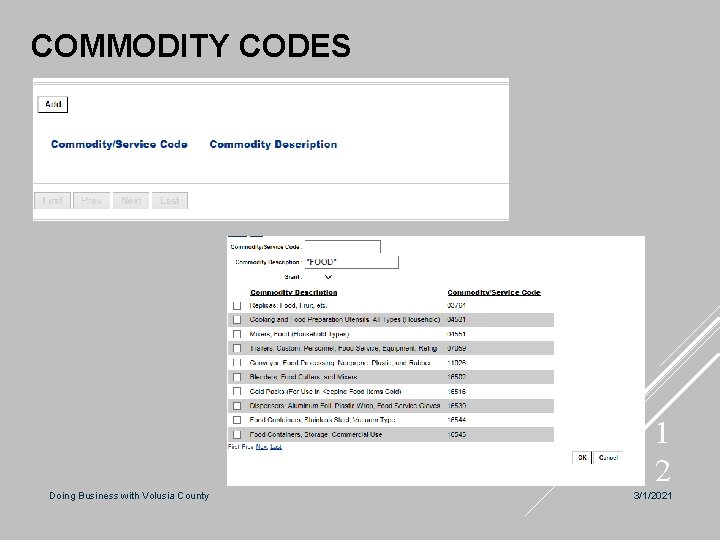 COMMODITY CODES 1 2 Doing Business with Volusia County 3/1/2021 