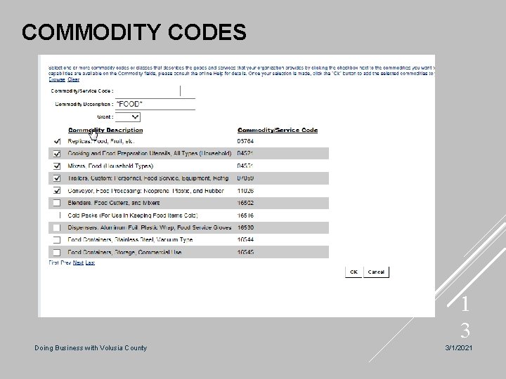 COMMODITY CODES 1 3 Doing Business with Volusia County 3/1/2021 