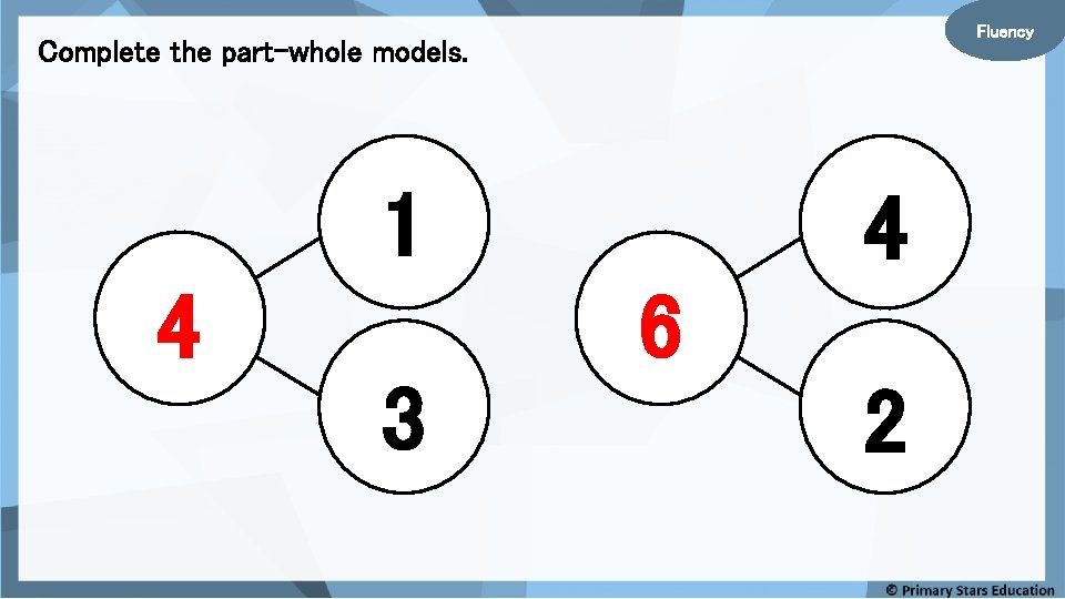 Fluency Complete the part-whole models. 1 4 4 6 3 2 