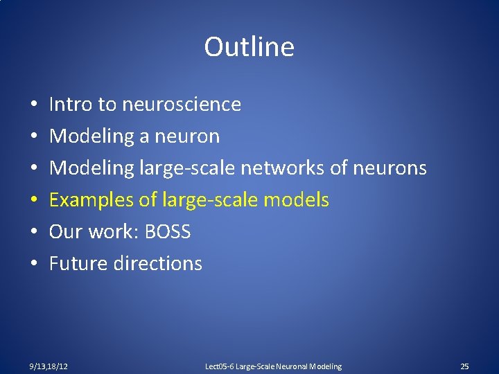 Outline • • • Intro to neuroscience Modeling a neuron Modeling large-scale networks of