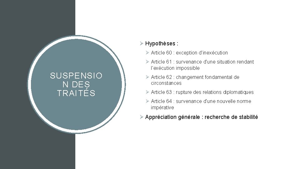 Ø Hypothèses : Ø Article 60 : exception d’inexécution Ø Article 61 : survenance