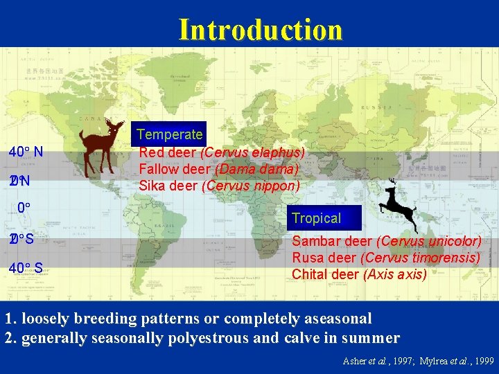 Introduction 40 N 20 N 0 20 S 40 S Temperate Red deer (Cervus