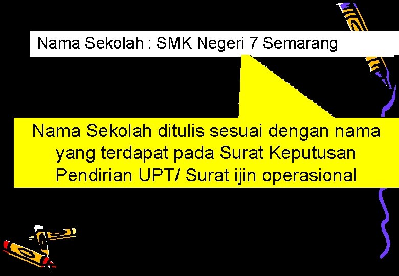 Nama Sekolah: SMK : Negeri 7 Semarang Nama Sekolah ditulis sesuai dengan nama yang