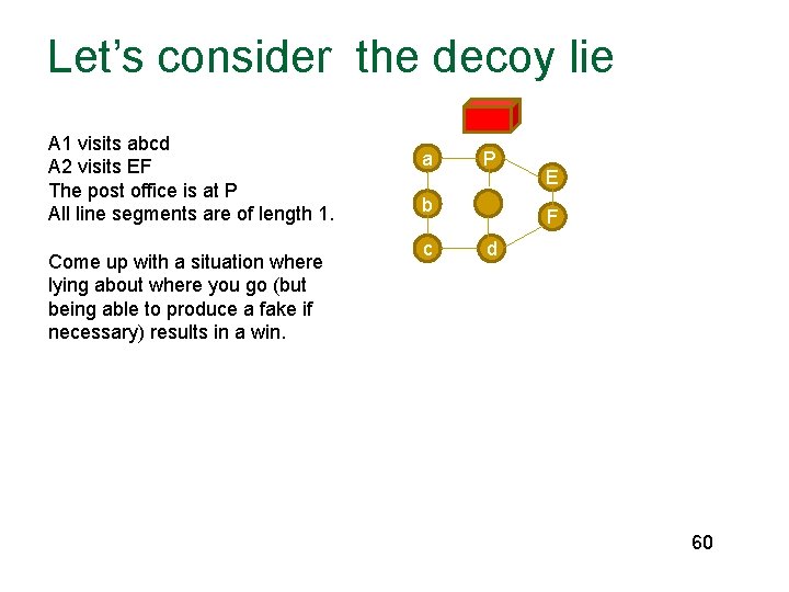 Let’s consider the decoy lie A 1 visits abcd A 2 visits EF The