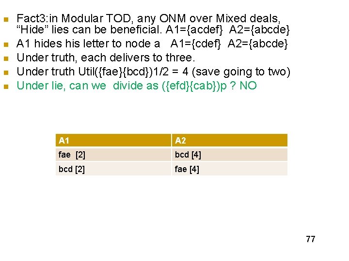 n n n Fact 3: in Modular TOD, any ONM over Mixed deals, “Hide”