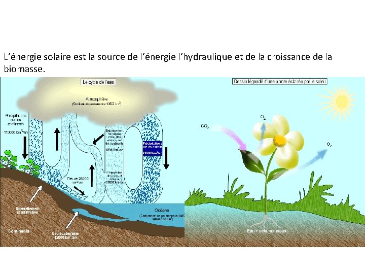 L’énergie solaire est la source de l’énergie l’hydraulique et de la croissance de la