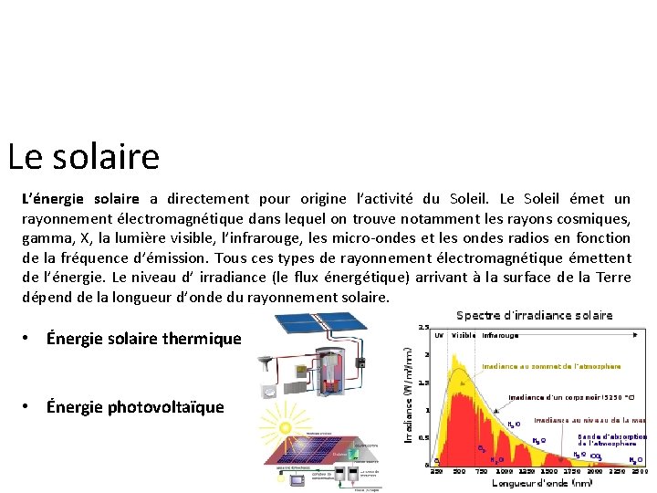 Le solaire L’énergie solaire a directement pour origine l’activité du Soleil. Le Soleil émet