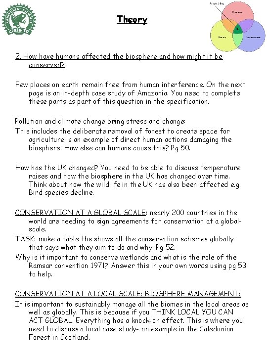 Theory 2. How have humans affected the biosphere and how might it be conserved?