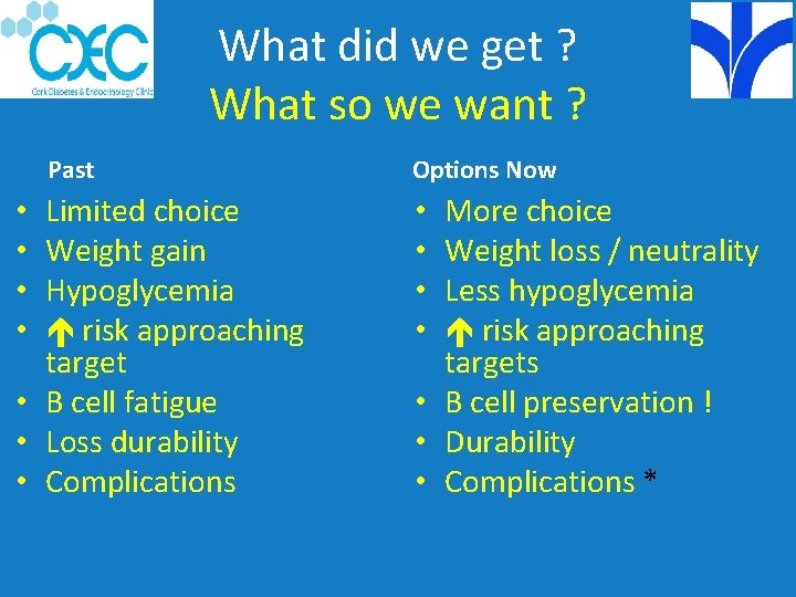 What did we get ? What so we want ? Past Limited choice Weight