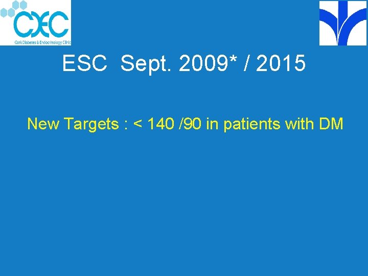 ESC Sept. 2009* / 2015 New Targets : < 140 /90 in patients with