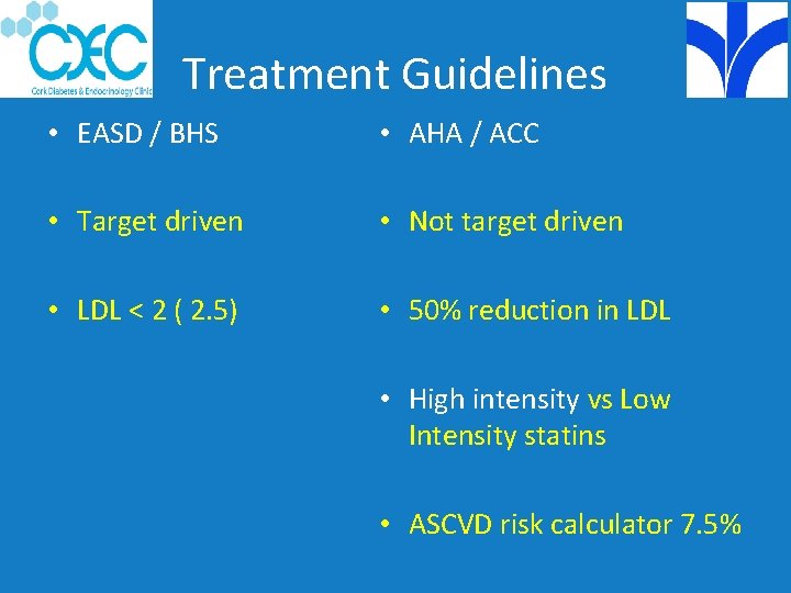 Treatment Guidelines • EASD / BHS • AHA / ACC • Target driven •