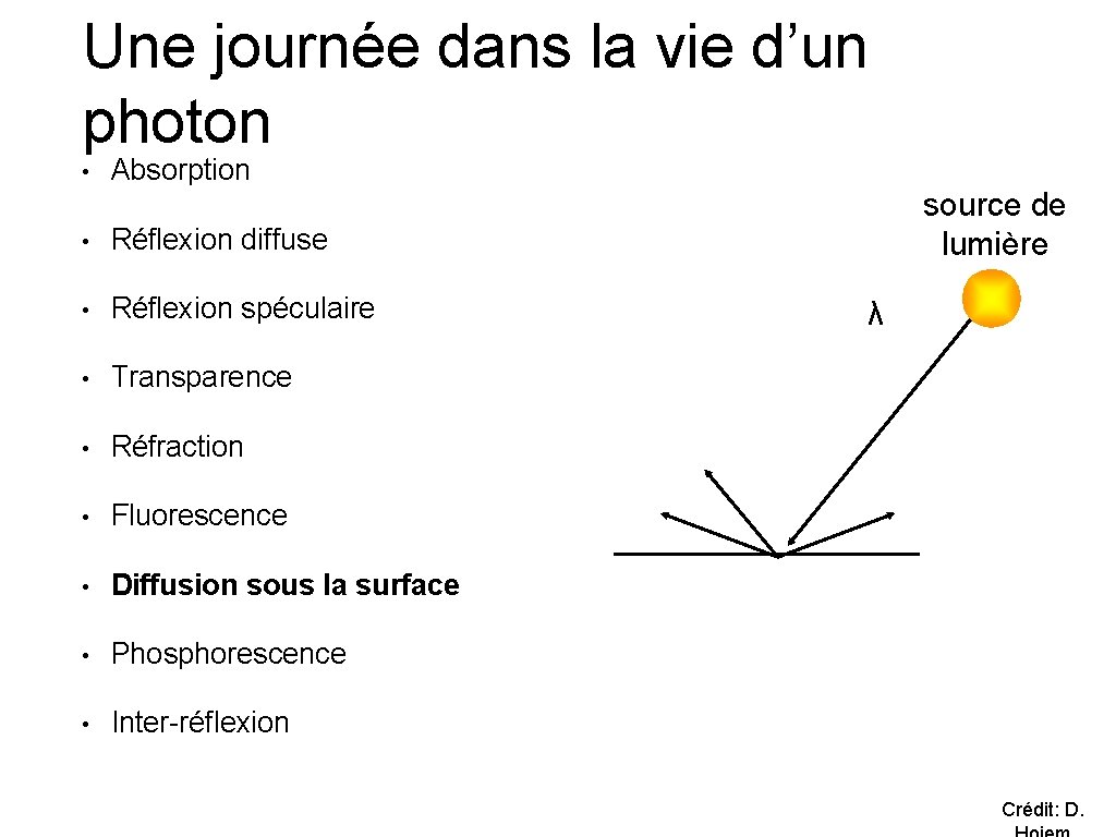 Une journée dans la vie d’un photon • Absorption • Réflexion diffuse • Réflexion