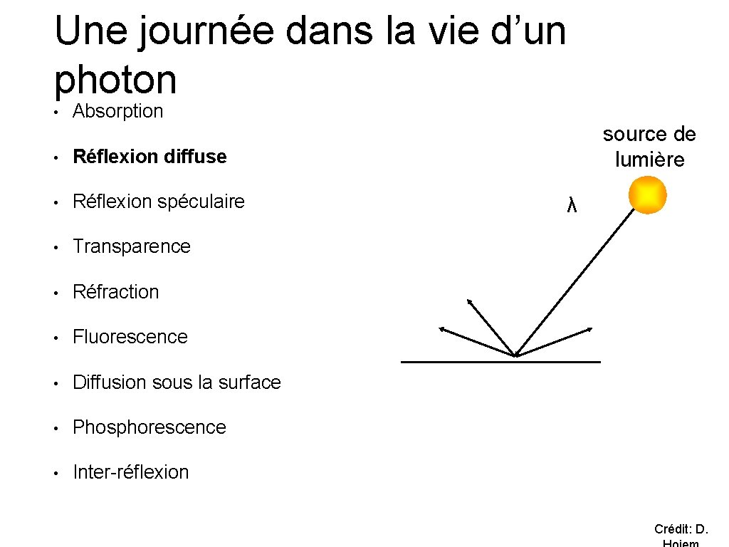 Une journée dans la vie d’un photon • Absorption • Réflexion diffuse • Réflexion
