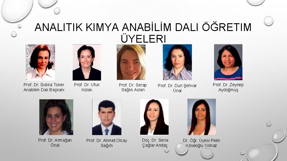 ANALITIK KIMYA ANABİLİM DALI ÖĞRETIM ÜYELERI Prof. Dr. Sıdıka Toker Anabilim Dalı Başkanı Prof.