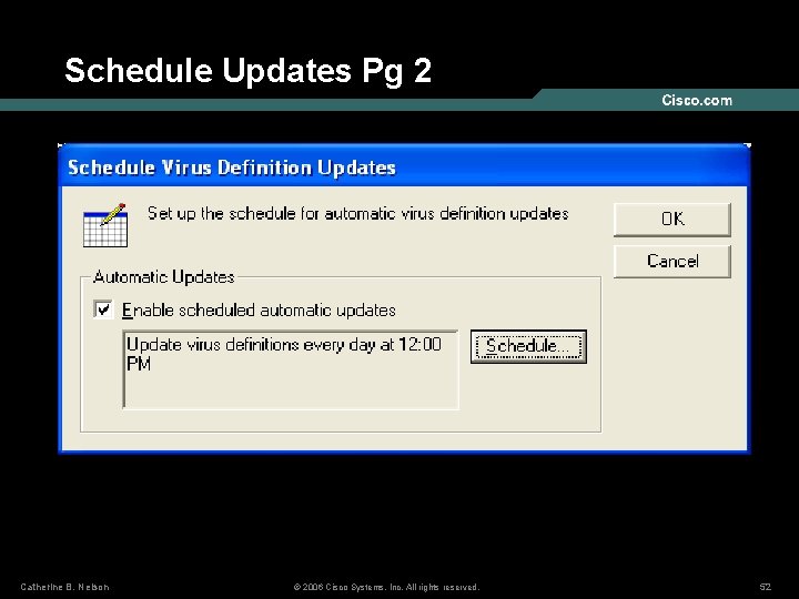 Schedule Updates Pg 2 Catherine B. Nelson © 2006 Cisco Systems, Inc. All rights