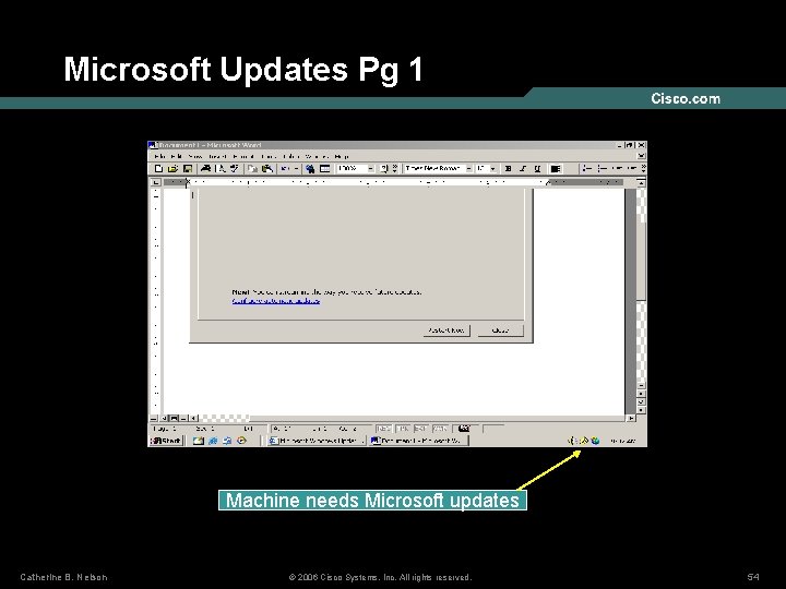 Microsoft Updates Pg 1 Machine needs Microsoft updates Catherine B. Nelson © 2006 Cisco