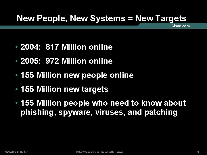 New People, New Systems = New Targets • 2004: 817 Million online • 2005: