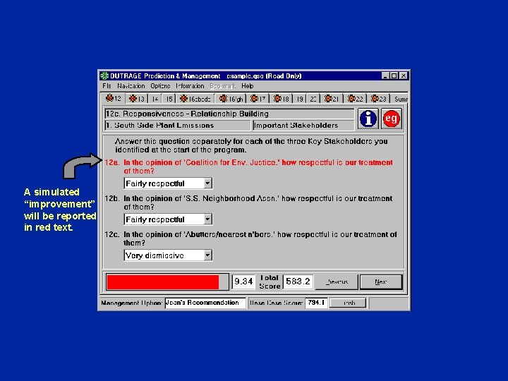 A simulated “improvement” will be reported in red text. 