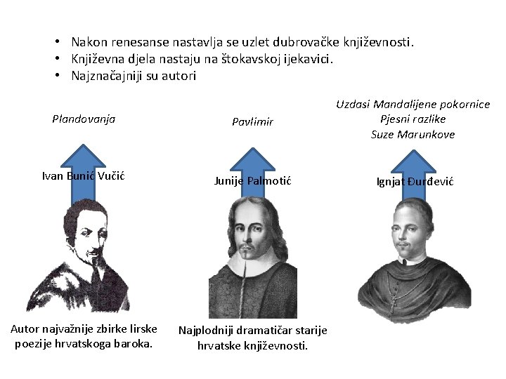  • Nakon renesanse nastavlja se uzlet dubrovačke književnosti. • Književna djela nastaju na