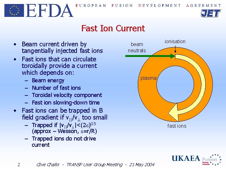 Fast Ion Current • Beam current driven by tangentially injected fast ions • Fast