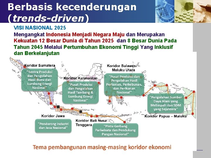 Berbasis kecenderungan (trends-driven) VISI NASIONAL 2025 Mengangkat Indonesia Menjadi Negara Maju dan Merupakan Kekuatan