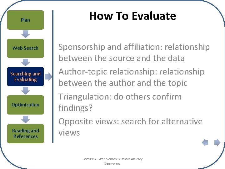Plan Web Searching and Evaluating Optimization Reading and References How To Evaluate Sponsorship and